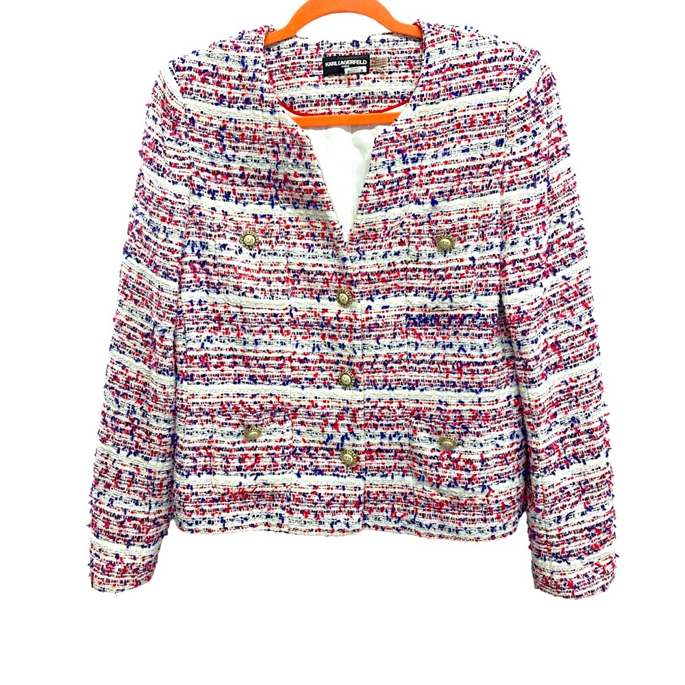 Karl Lagerfeld Tweed‎ Blazer Red White Blue Americana 10